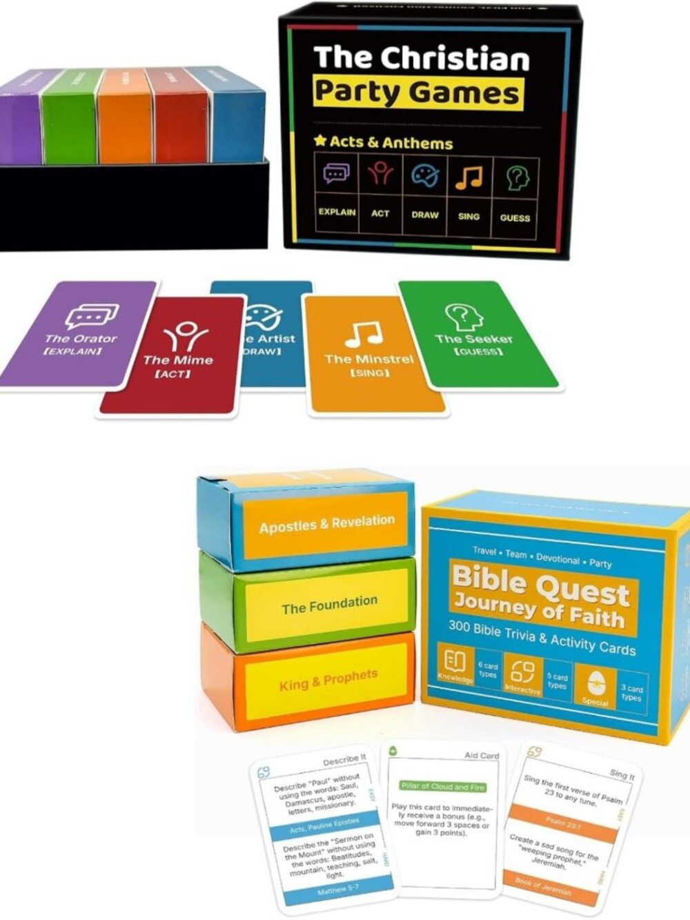 Ultimate Christian Game Bundle: Fun Party Charades & Bible Trivia Set for Family